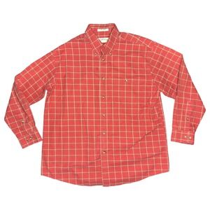 Orvis Men's XL Red Plaid Cotton Button Down Long Sleeve‎ Shirt FLAW *READ*